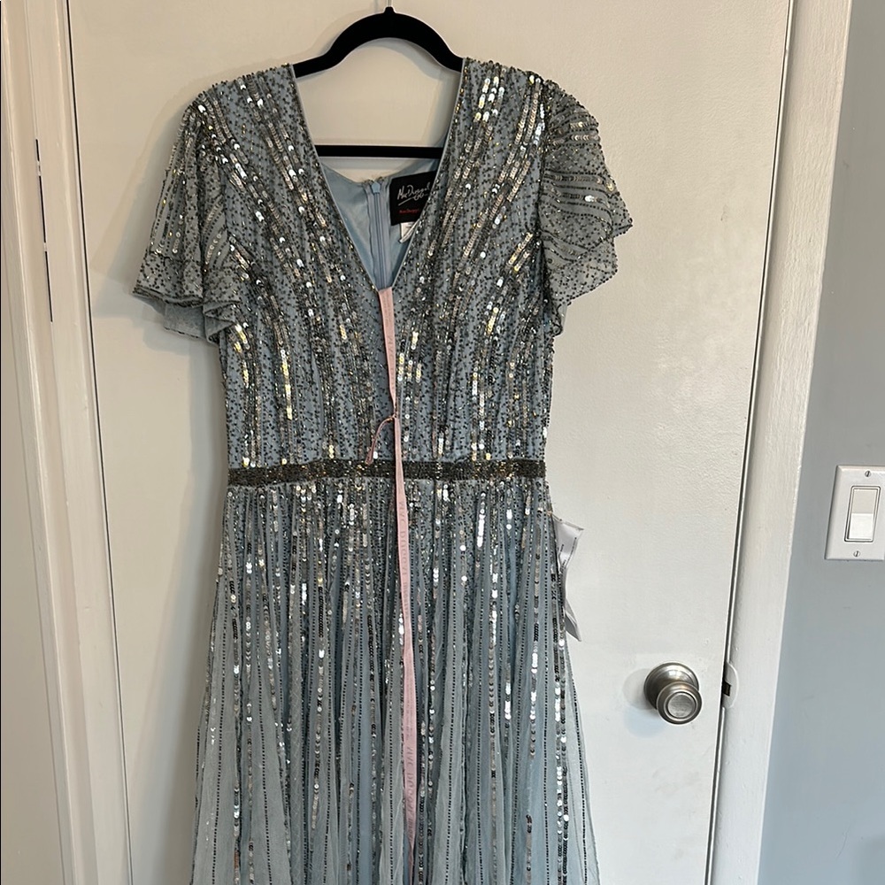 Adrianna Papell Ice Blue Silver Sequined Maxi Dress - Picture 5 of 12